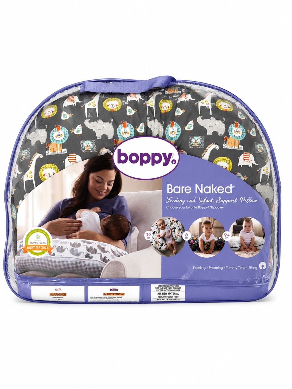 Boppy Nursing Pillow Infant Feeding & Support Pillow Animal Print w/ Carry Bag